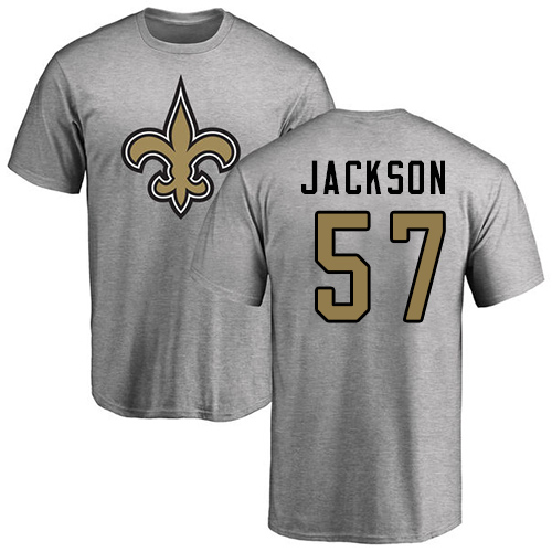Men New Orleans Saints Ash Rickey Jackson Name and Number Logo NFL Football #57 T Shirt->new orleans saints->NFL Jersey